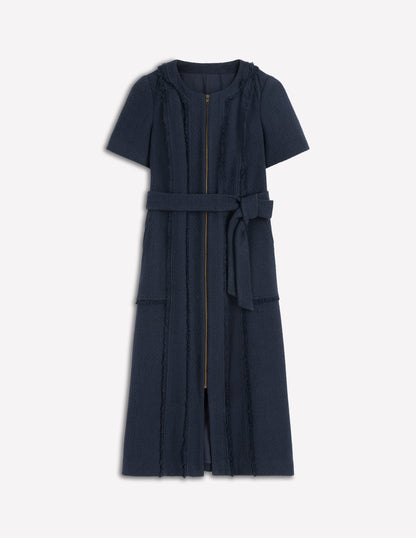 Ruth Zip Texture Dress-Navy