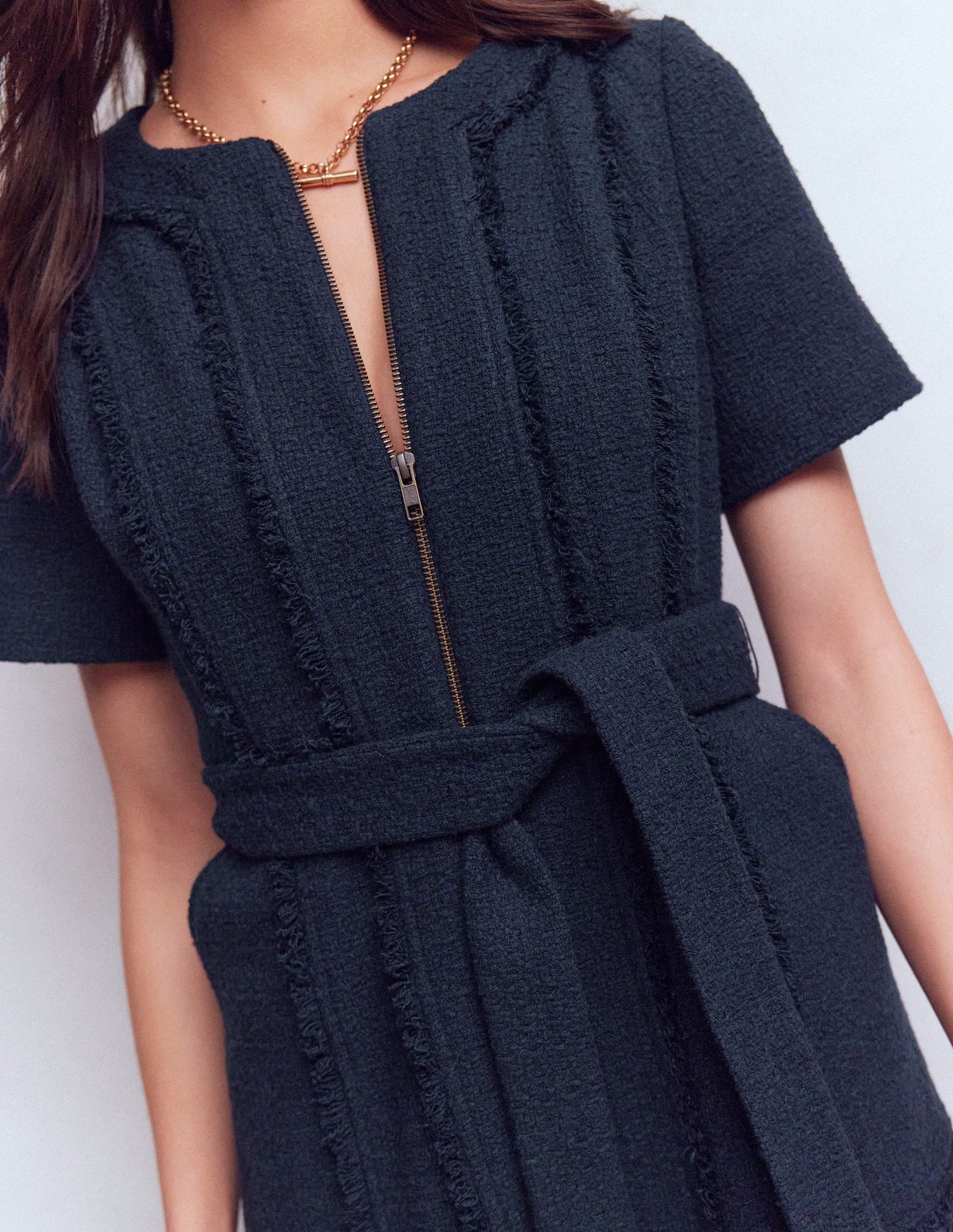 Ruth Zip Texture Dress-Navy