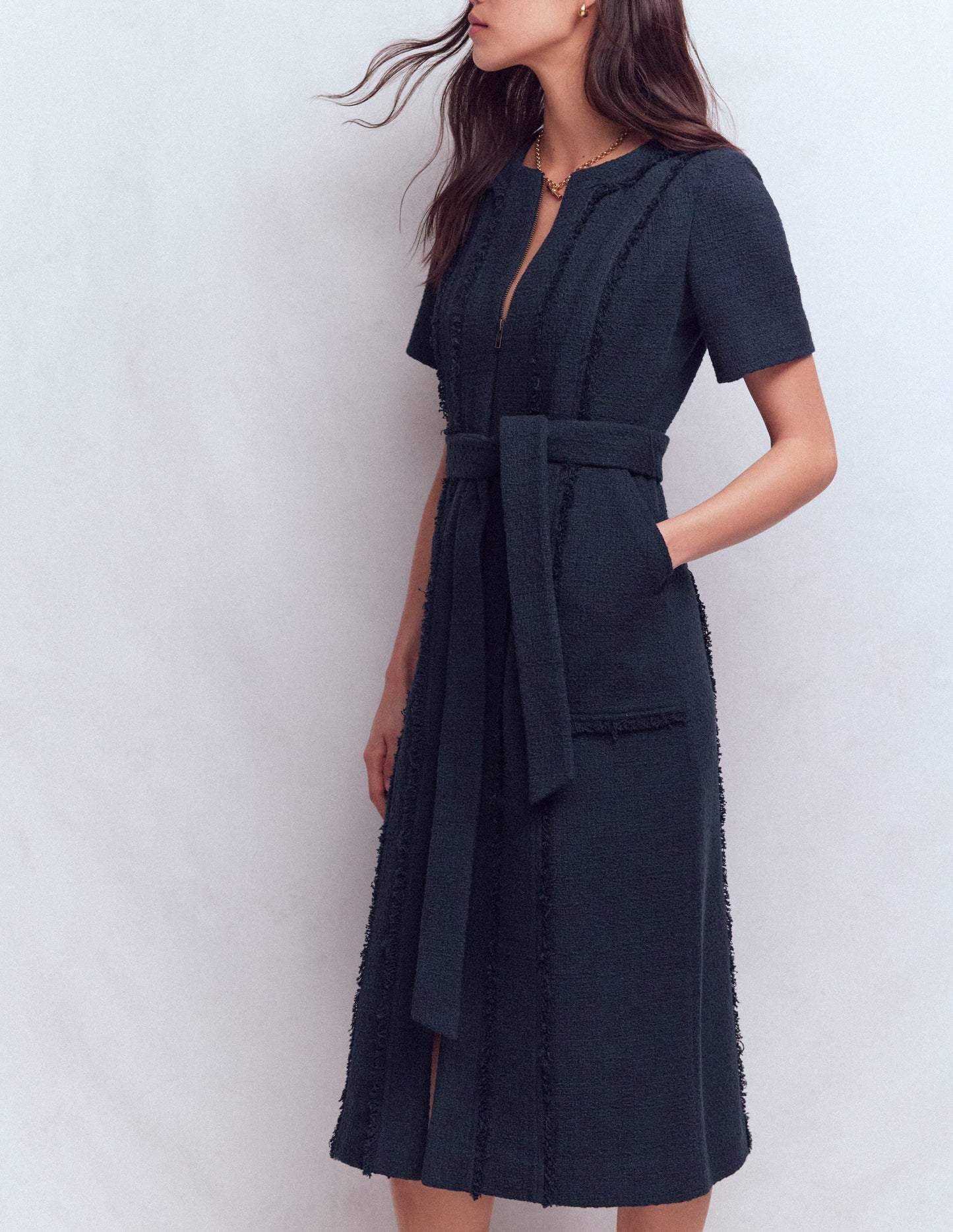 Ruth Zip Texture Dress-Navy