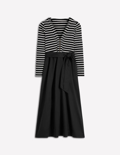 Long Sleeve Mix Media Dress-Black Stripe