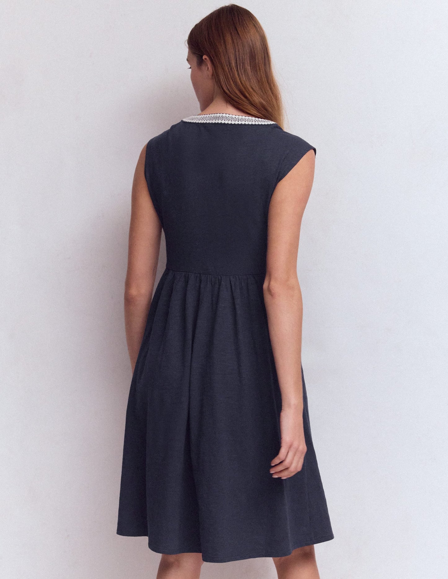 May Embroidered Short Dress-Navy