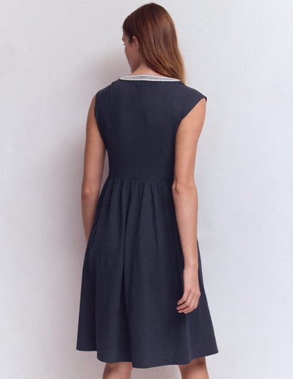 May Embroidered Short Dress-Navy