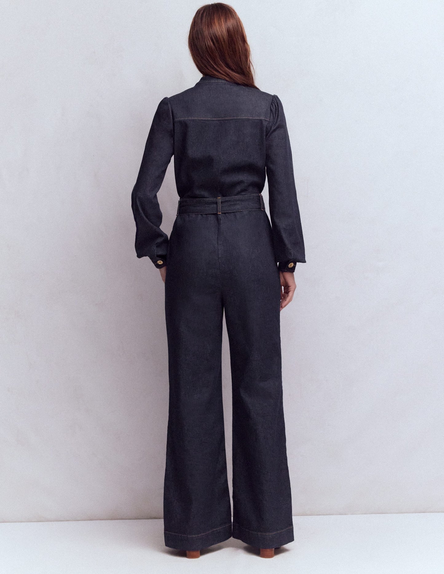 Bootcut Button Denim Jumpsuit-Indigo