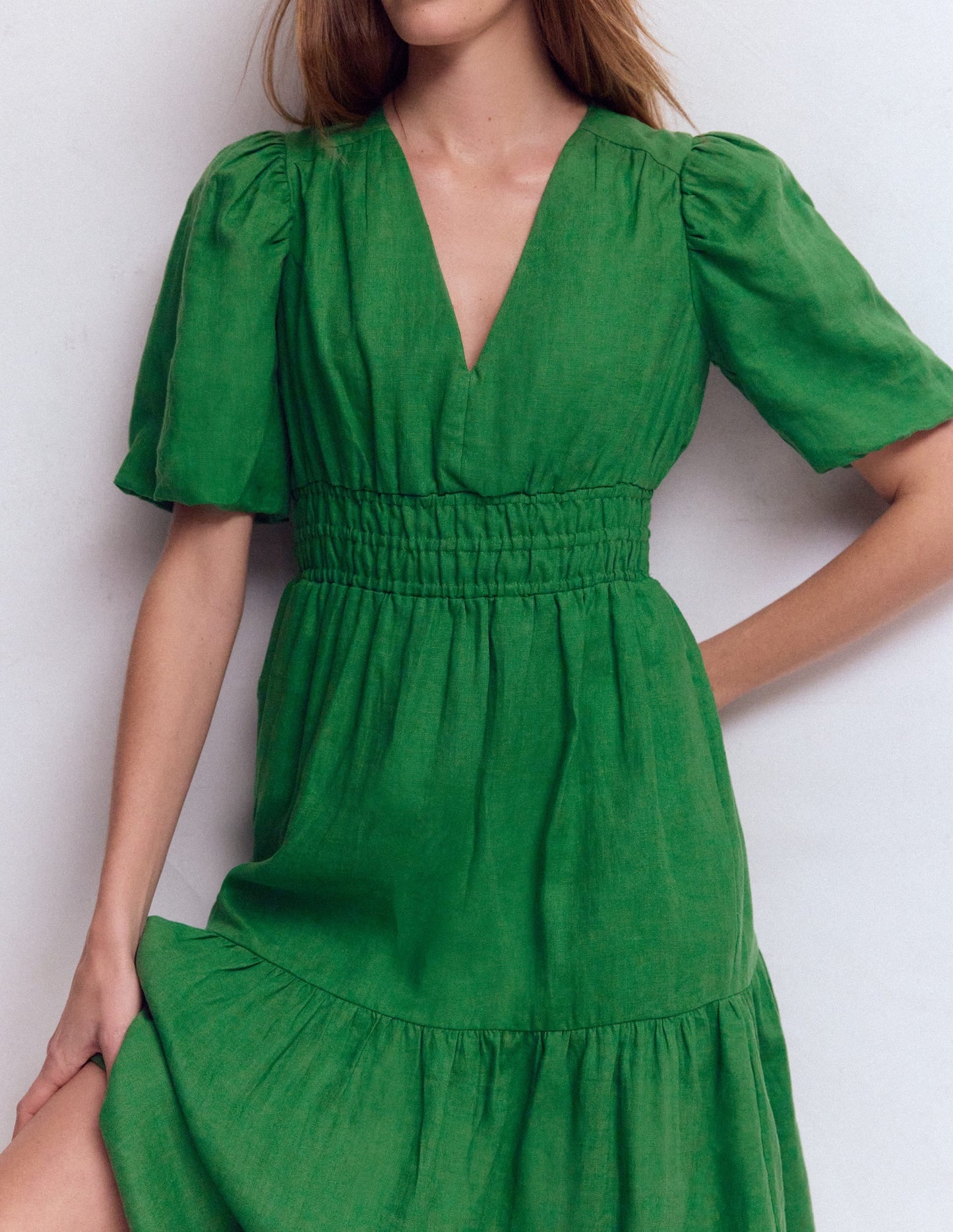 Irene Linen Midi Dress-Highland Green