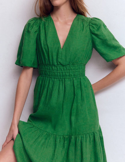 Irene Linen Midi Dress-Highland Green
