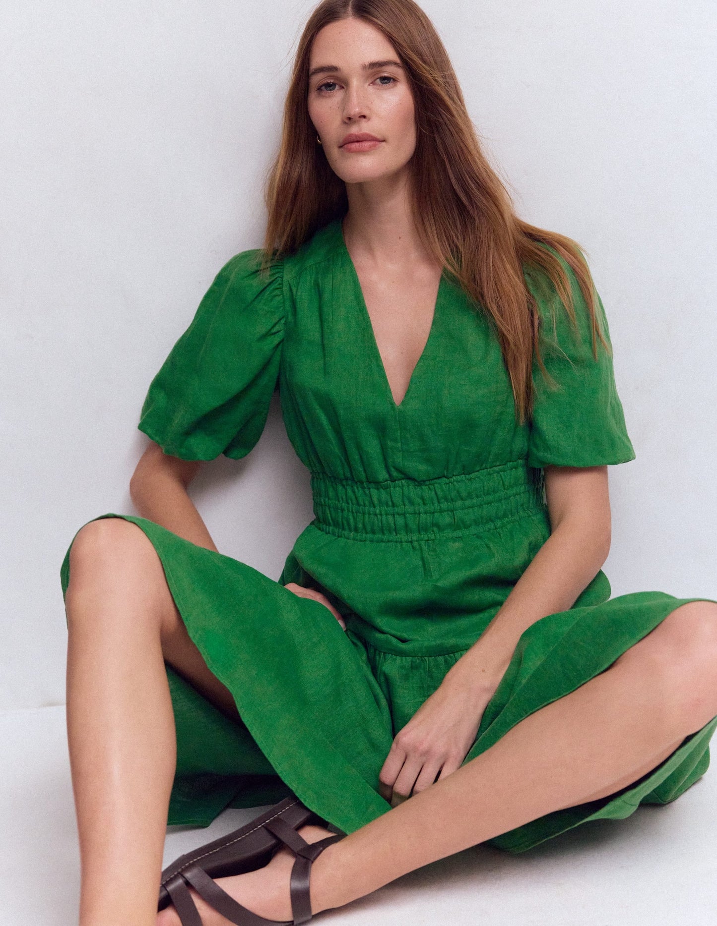 Irene Linen Midi Dress-Highland Green