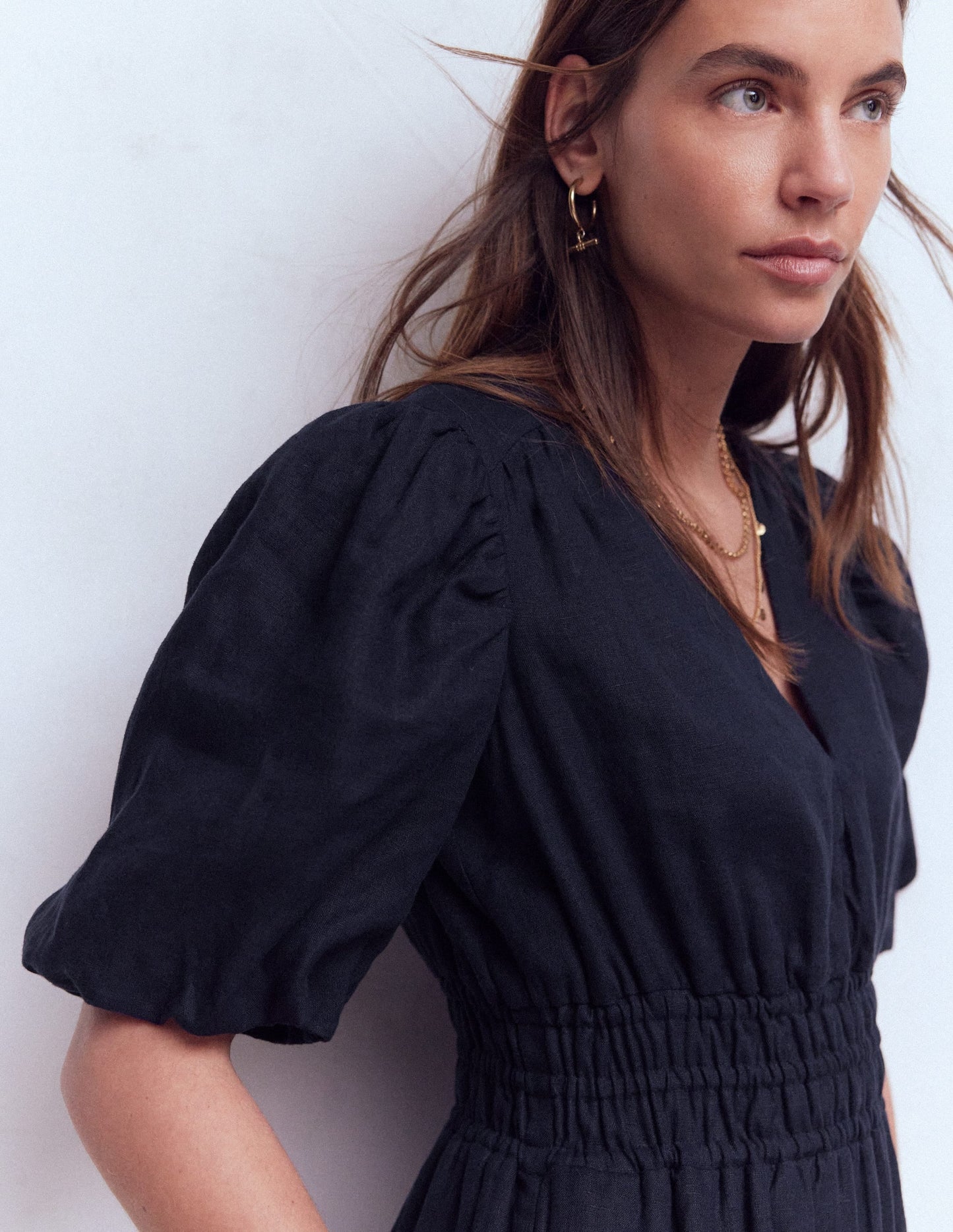 Irene Linen Midi Dress-Navy