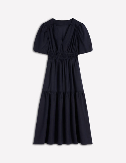 Irene Linen Midi Dress-Navy