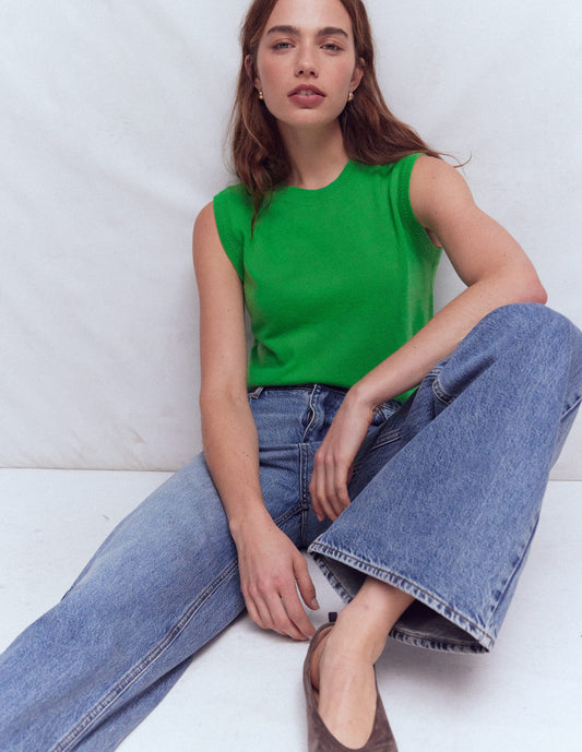 Eva Cashmere Vest-Sapling Green