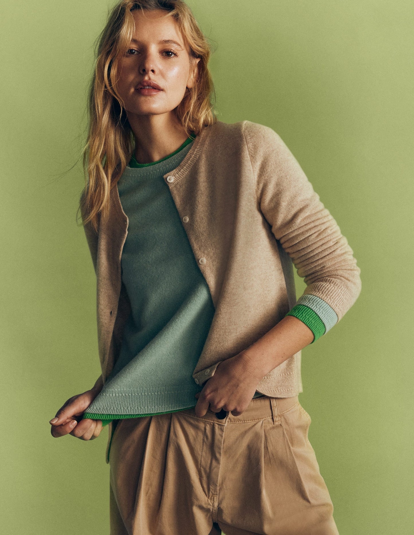 Eva Cashmere Crew Cardigan-Chinchilla Melange