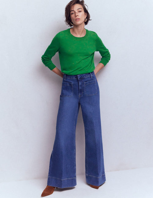 Emilia Cotton Crew Sweater-Rich Emerald