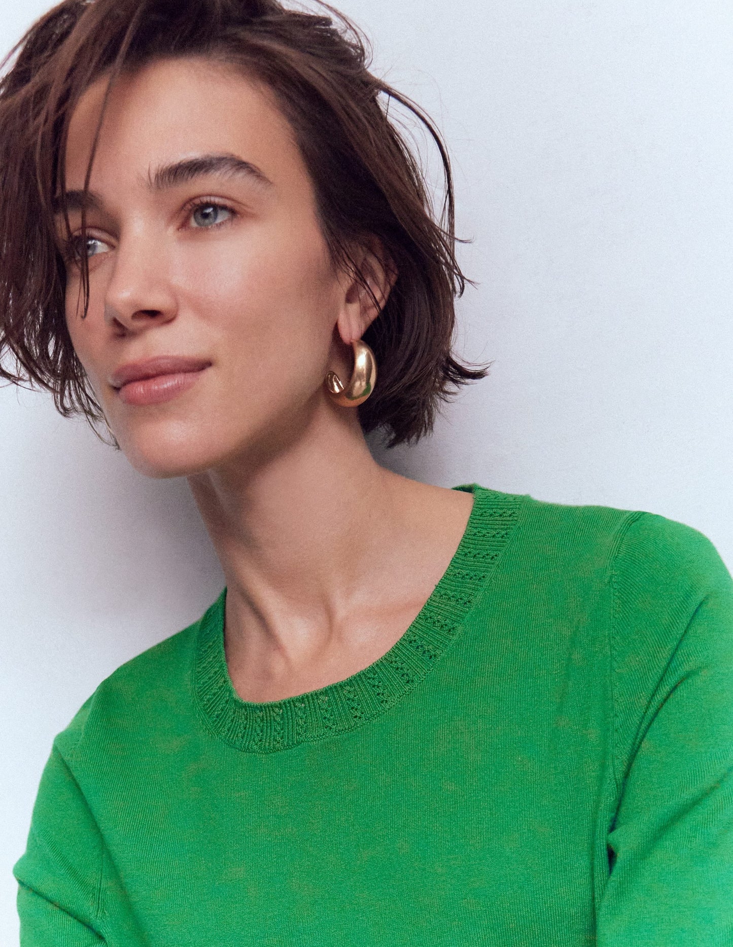 Emilia Cotton Crew Sweater-Rich Emerald