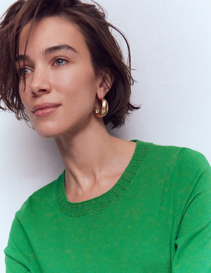 Emilia Cotton Crew Sweater-Rich Emerald