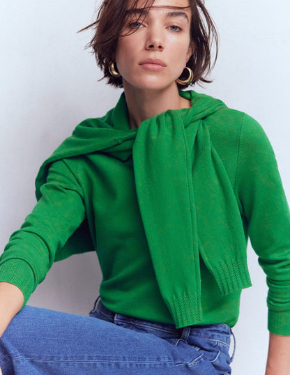 Emilia Cotton Crew Sweater-Rich Emerald