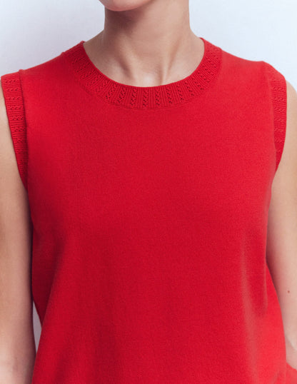Emilia Cotton Crew Neck Vest-Merida Red