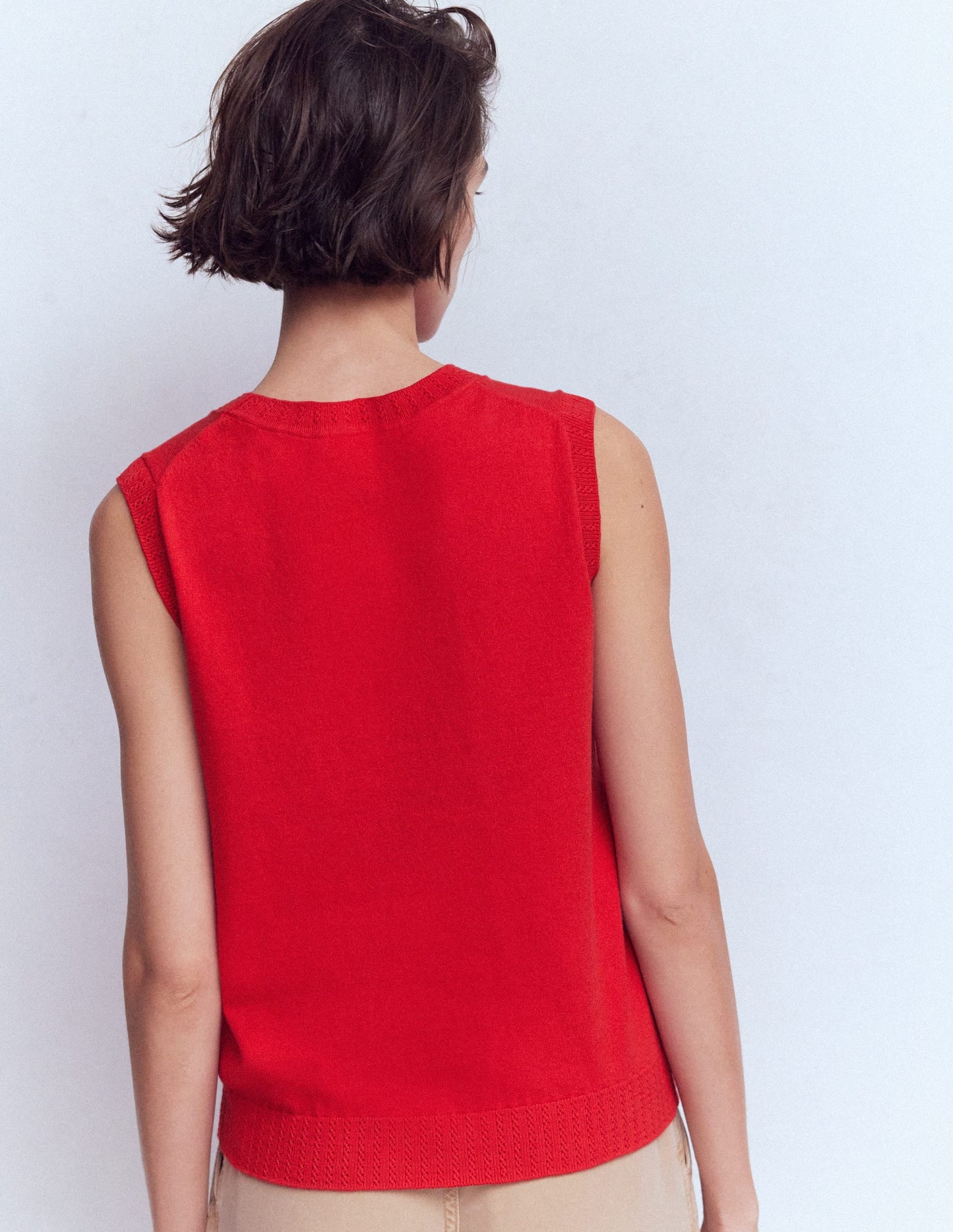 Emilia Cotton Crew Neck Vest-Merida Red