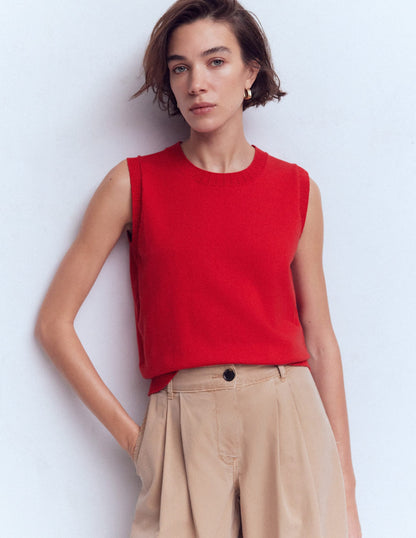 Emilia Cotton Crew Neck Vest-Merida Red