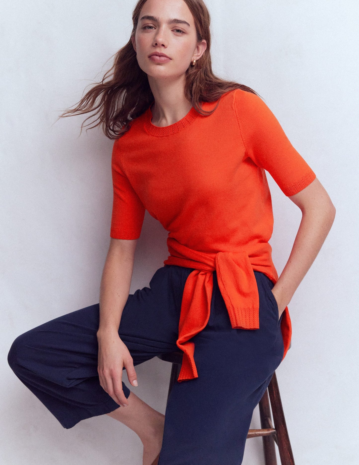 Emilia Cotton Crew T-shirt-Sunset Orange