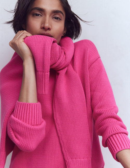 Lucy Oversized Cotton Jumper-Pink Peony