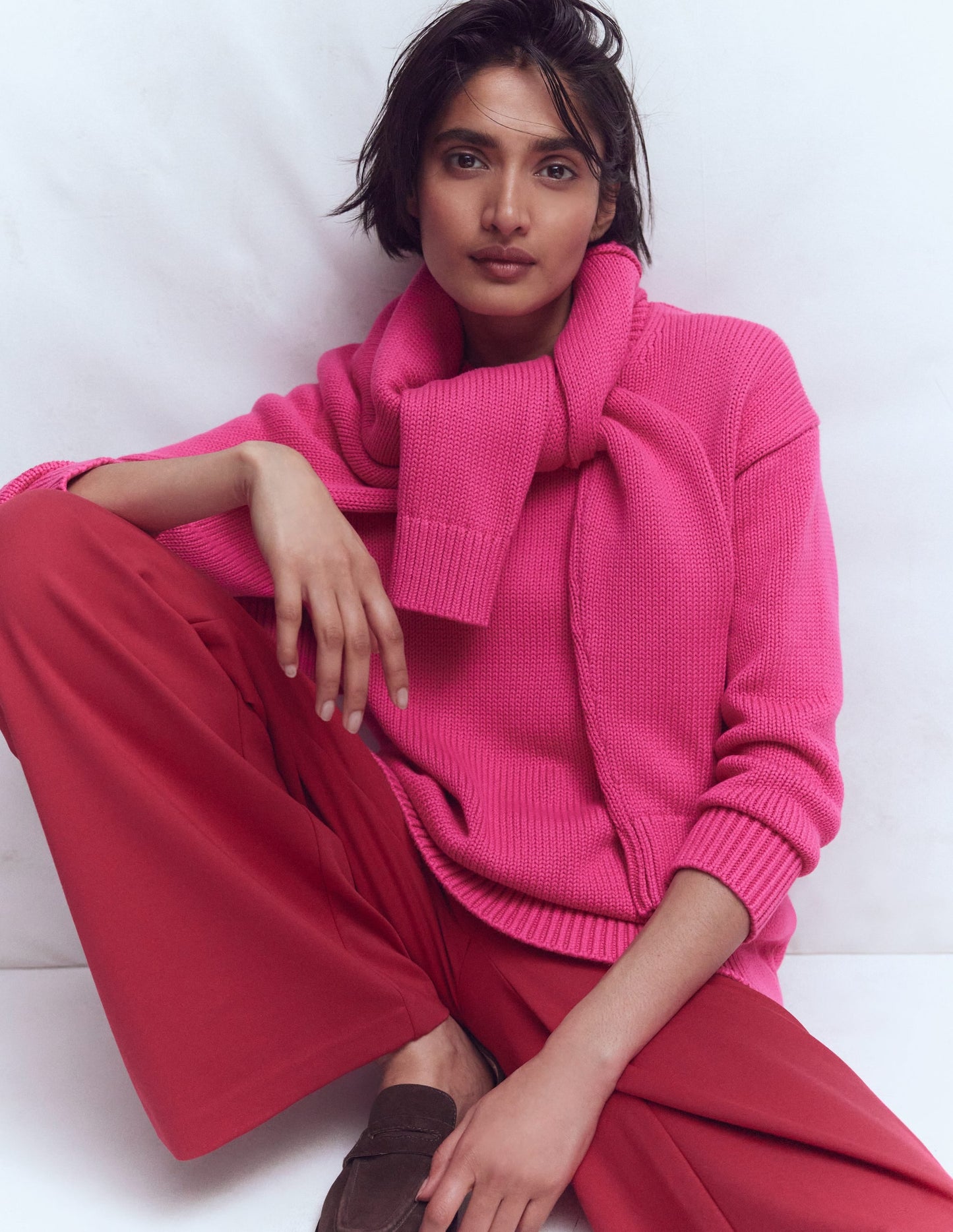 Lucy Oversized Cotton Jumper-Pink Peony