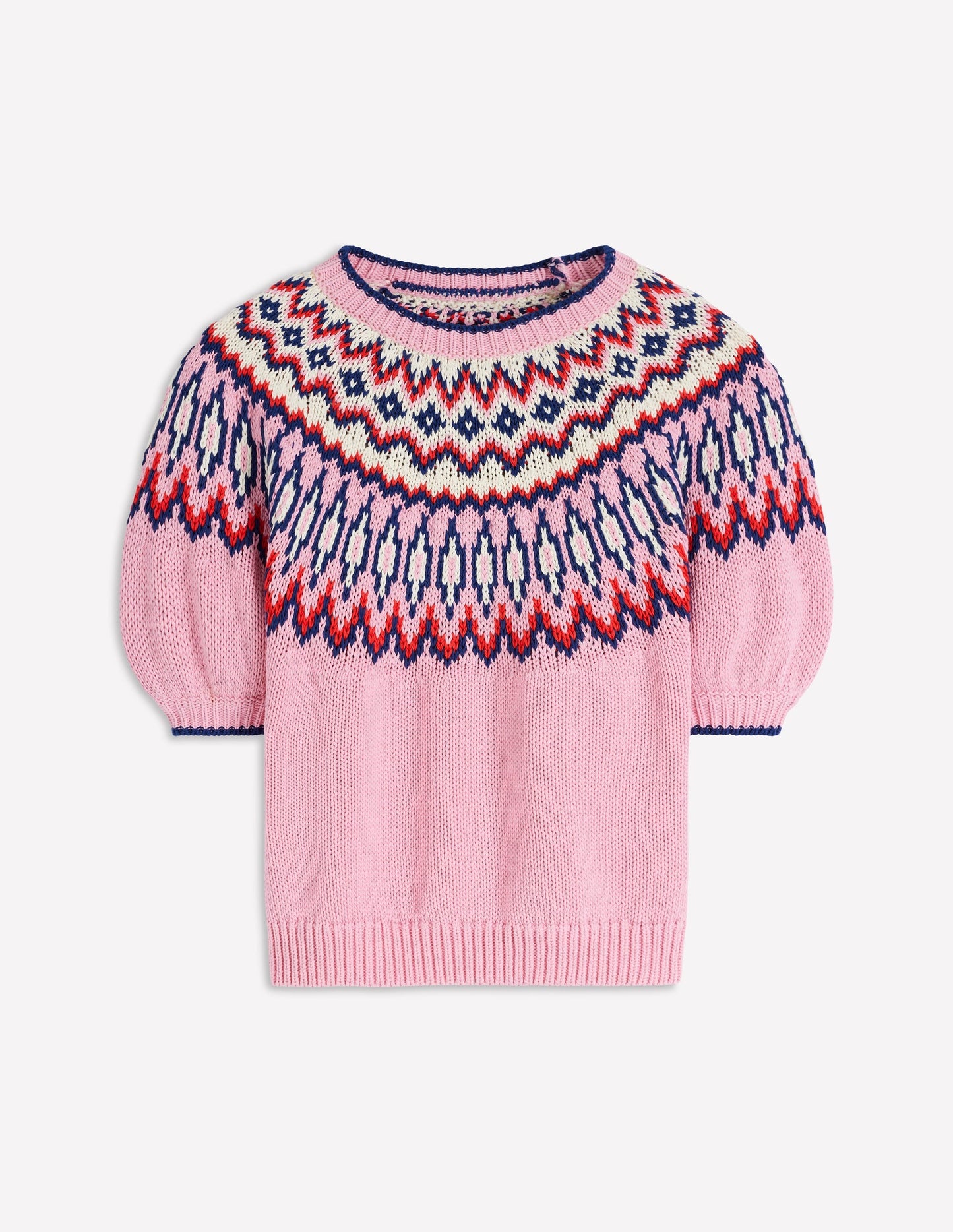 Margot Puff Sleeve T-Shirt-Almond Pink Fair Isle