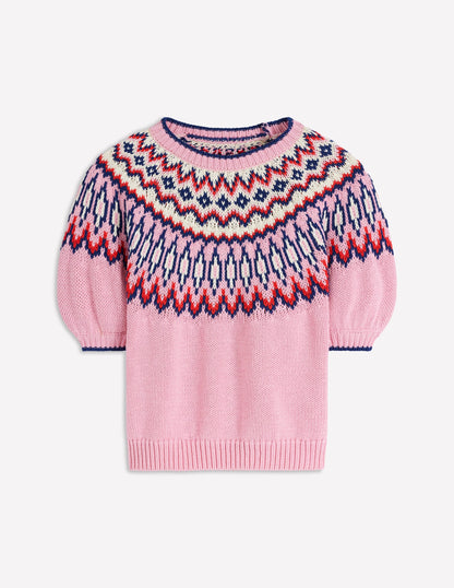 Margot Puff Sleeve T-Shirt-Almond Pink Fair Isle