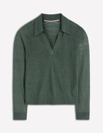 Agnes Collared Linen Jumper-Green Jasper