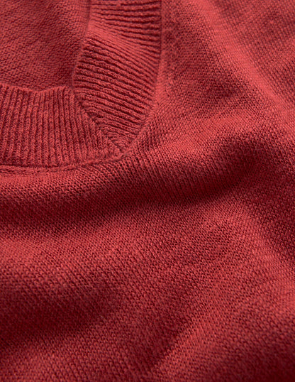 Agnes Linen V Neck T-Shirt-Burnt Orange