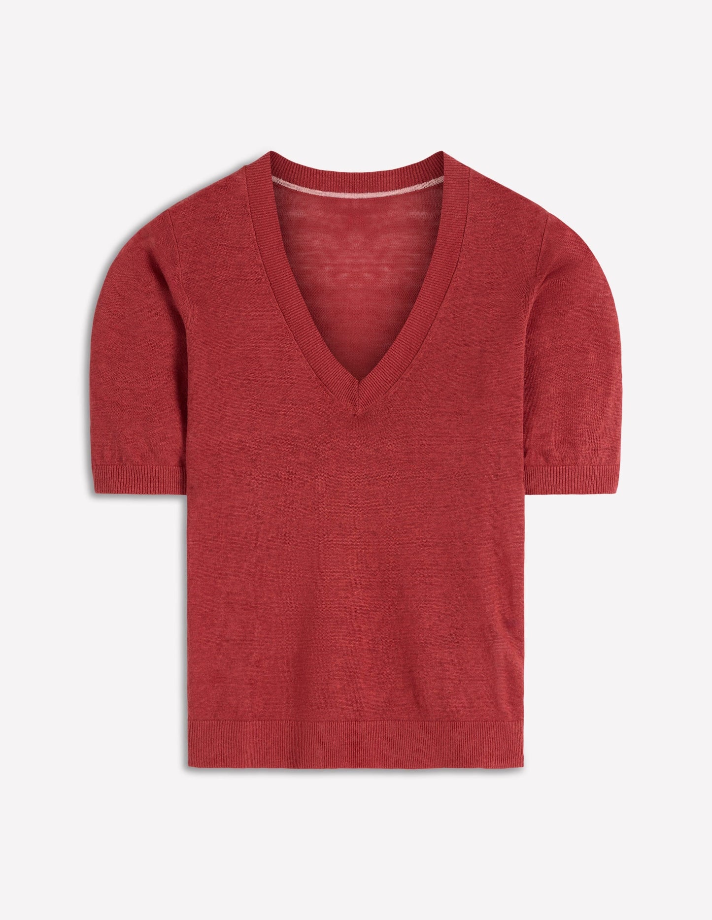 Agnes Linen V Neck T-Shirt-Burnt Orange