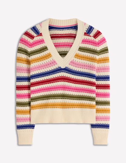 Maeve Textured Cotton Jumper-Multi Stripe