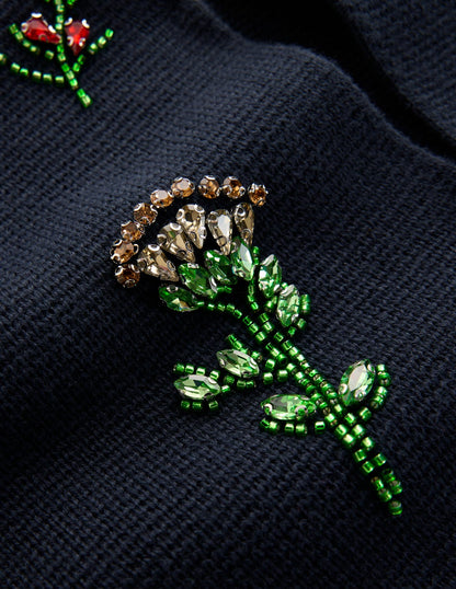 Embellished Knit Cardigan-Navy