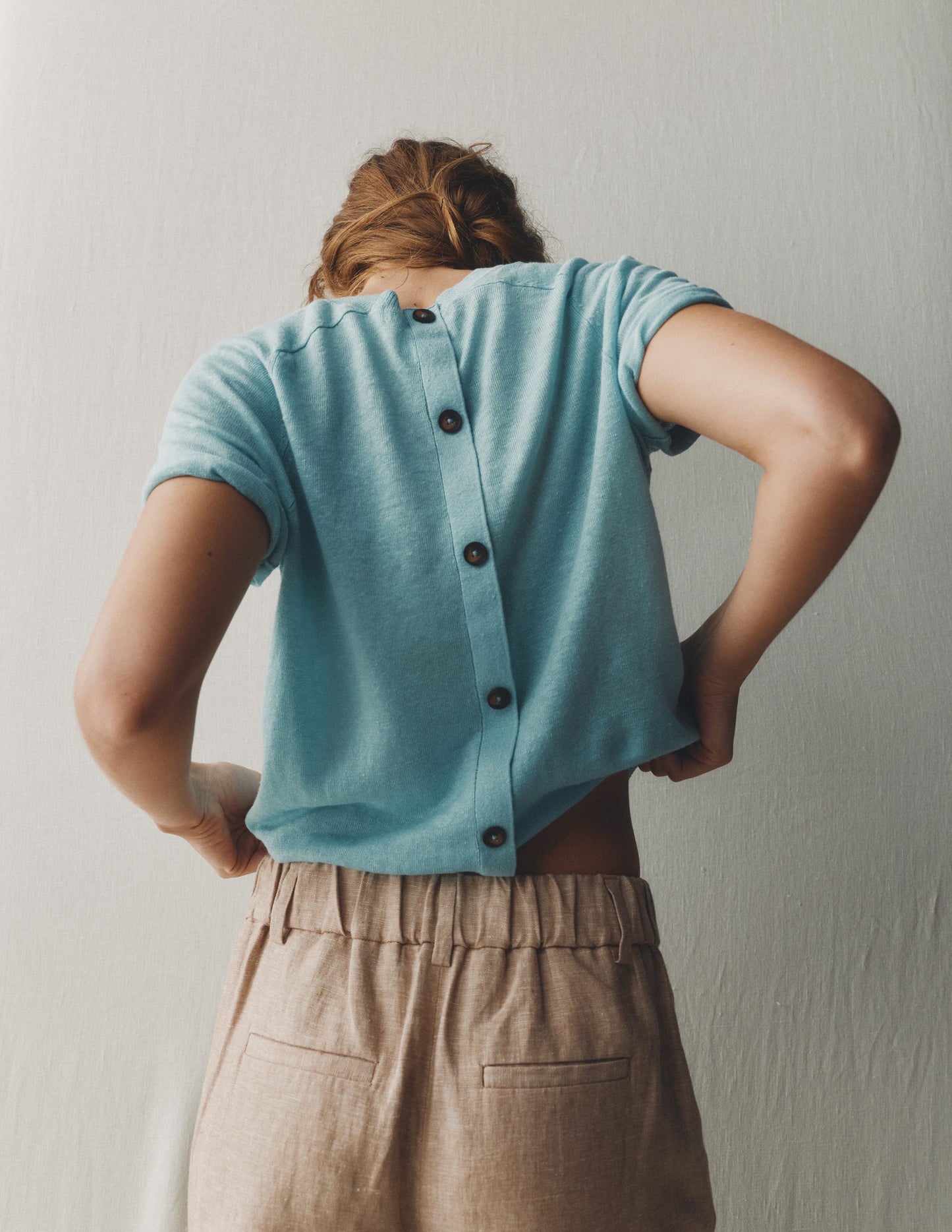 Agnes Linen Button T-Shirt-Seamist Blue