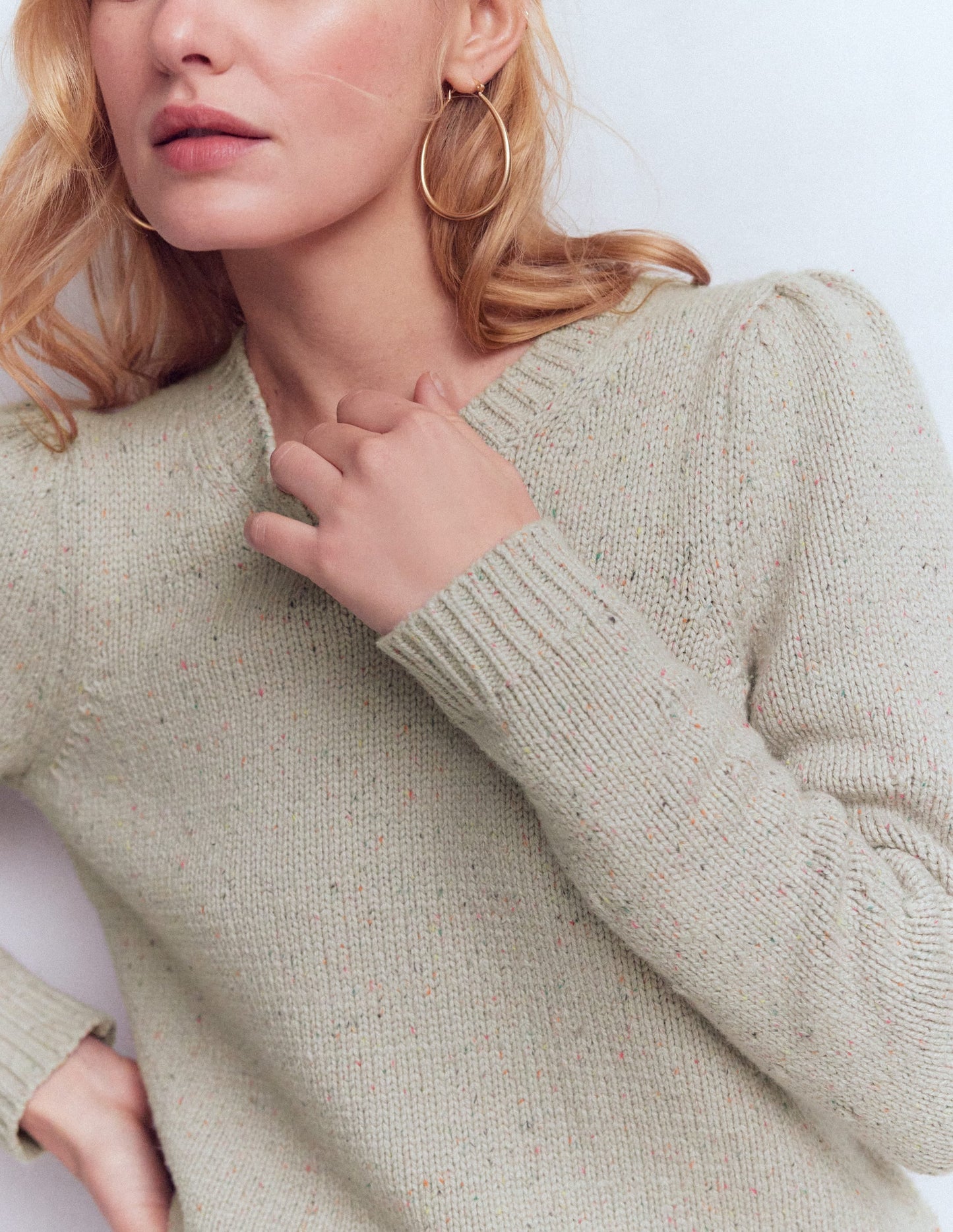 Davina Puff Sleeve Sweater-Ivory, Nep