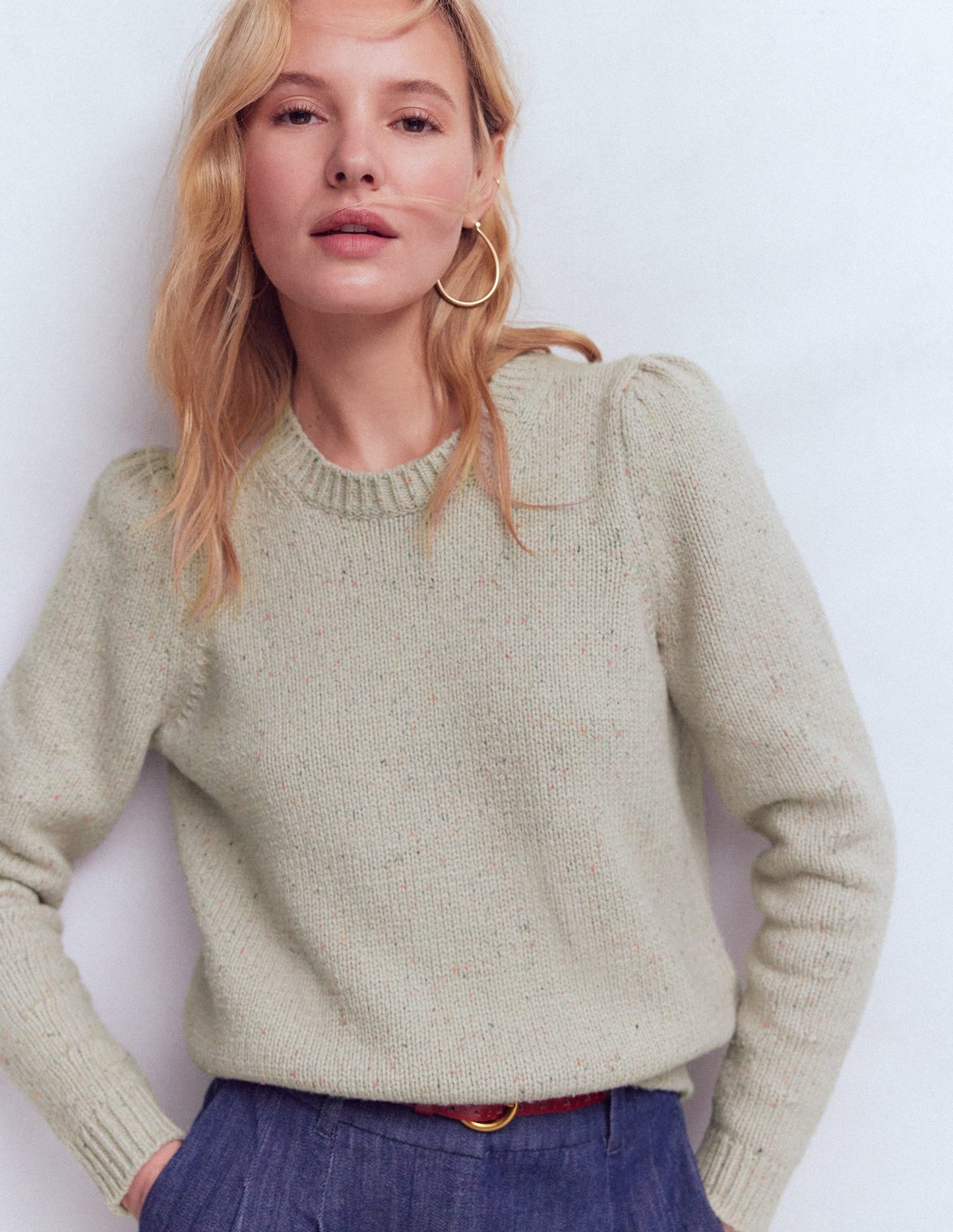 Davina Puff Sleeve Sweater-Ivory, Nep
