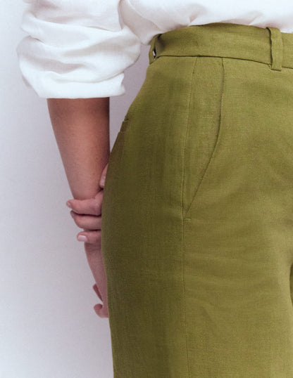 Belgravia Linen Pants-Olive Green
