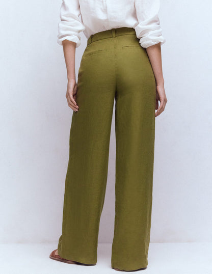 Belgravia Linen Pants-Olive Green