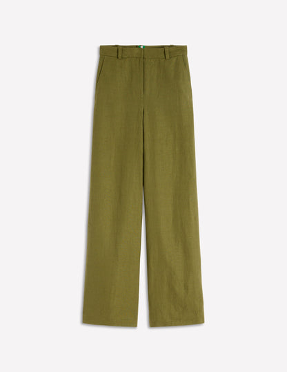 Belgravia Linen Pants-Olive Green