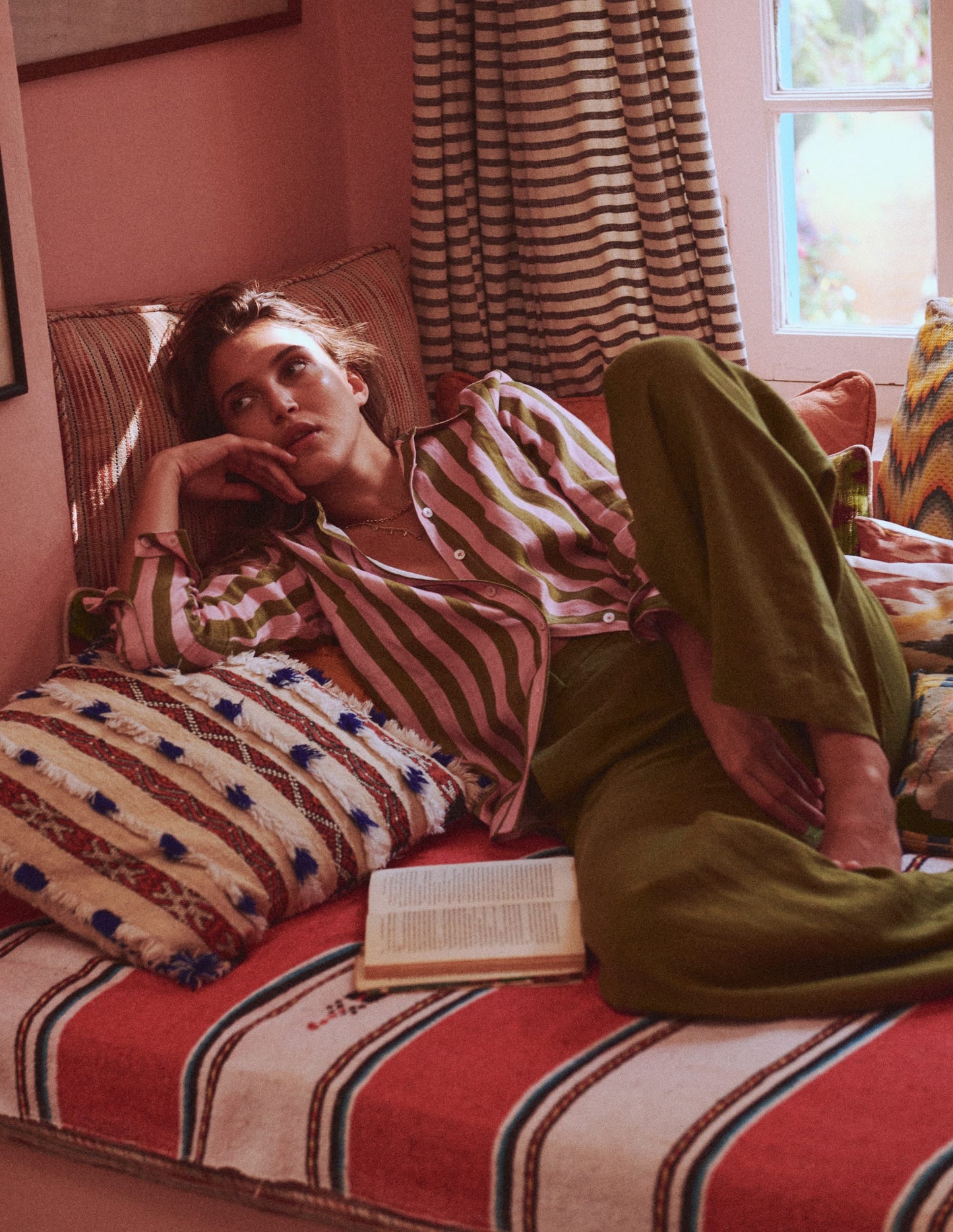 Belgravia Linen Pants-Olive Green