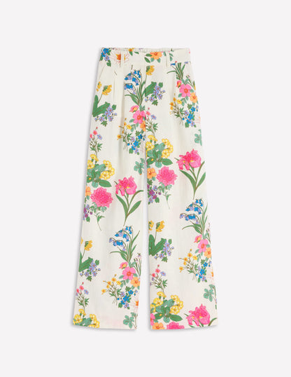 Kensington Linen Pants-Ivory, Delicate Blossom