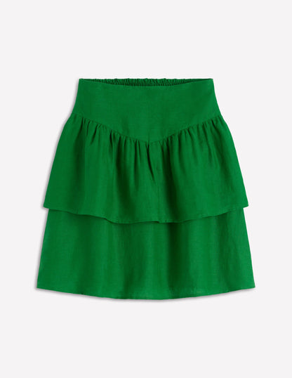 Tiered Linen Skirt-Highland Green