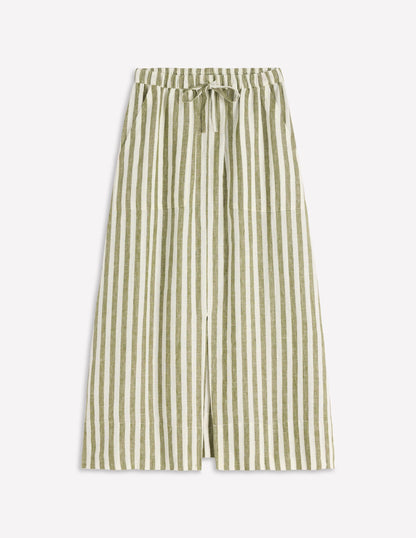 Layla Linen Skirt-Green Stripe