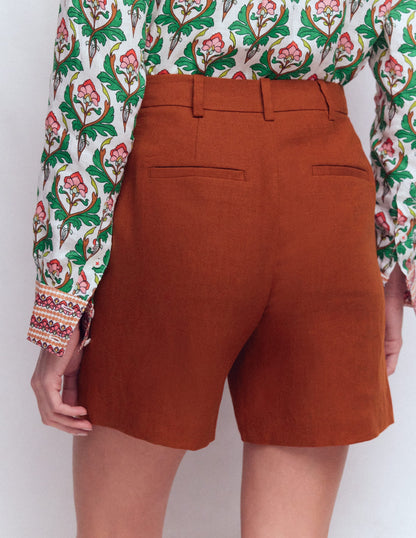 Belgravia Linen Shorts-Burnt Orange