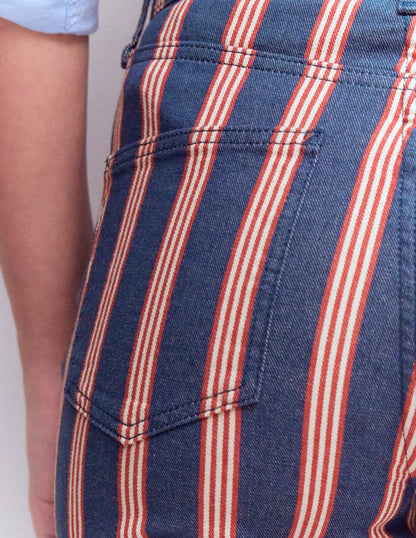 High Rise Straight Jeans-Navy & Red Stripe
