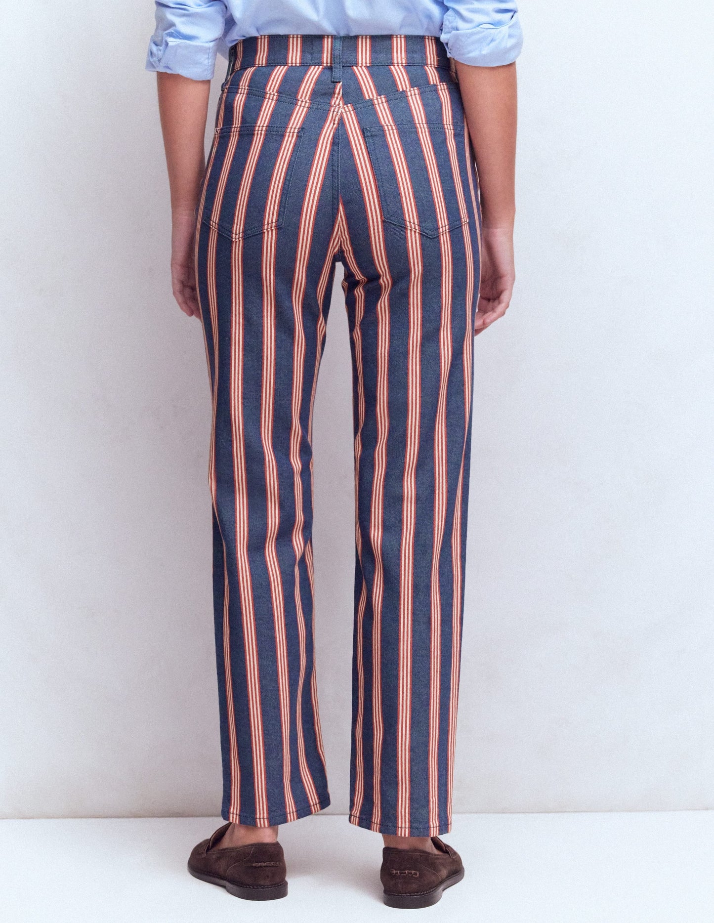 High Rise Straight Jeans-Navy & Red Stripe
