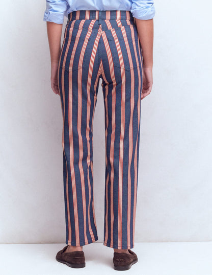 High Rise Straight Jeans-Navy & Red Stripe
