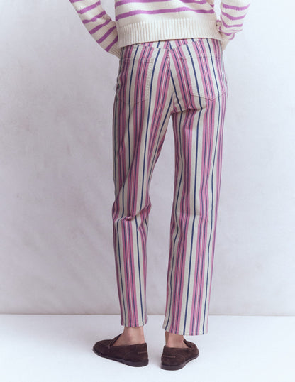 High Rise Straight Jeans-Pink, Blue & Ivory Stripe