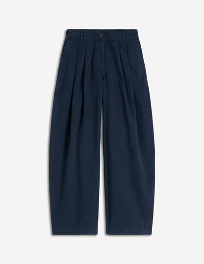 Pleat Barrel Leg Pants-Navy