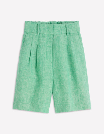 Kensington Linen Shorts-Aloe Green Chambray
