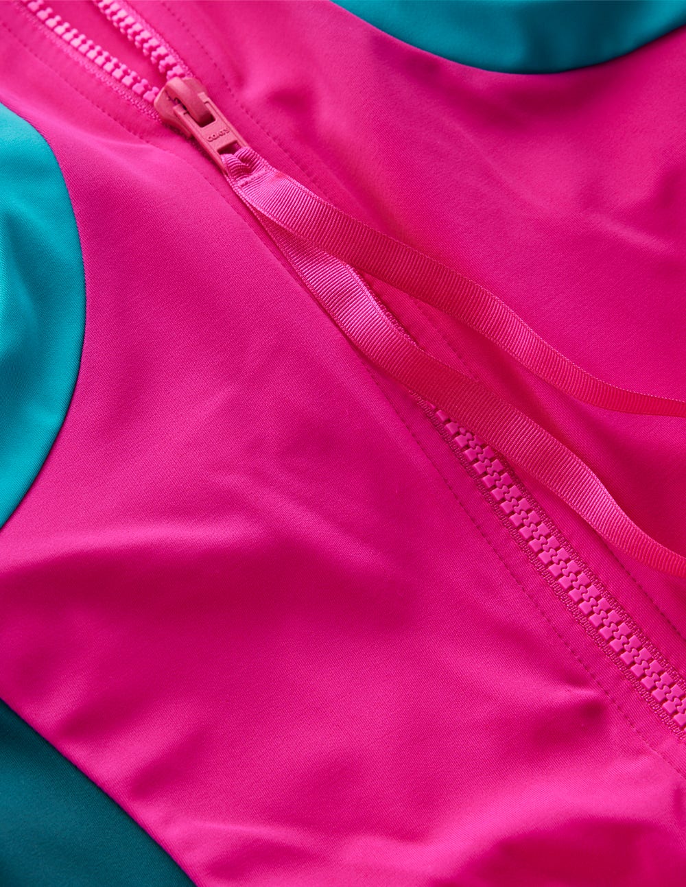 Sporty High Neck Swimsuit-Pink, Colourblock