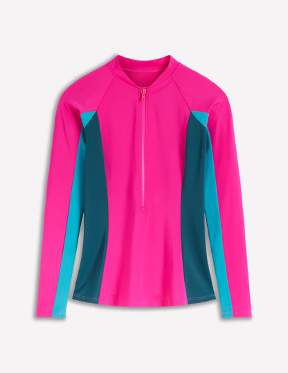 Sun Safe Raglan Guard Top-Pink Colourblock